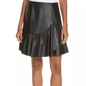 Rebecca Taylor Womens Faux Leather Flared Skirt, Black, 00
